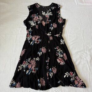Lulus Black Pink Floral Print Tassel Tie Wrap Dress Medium